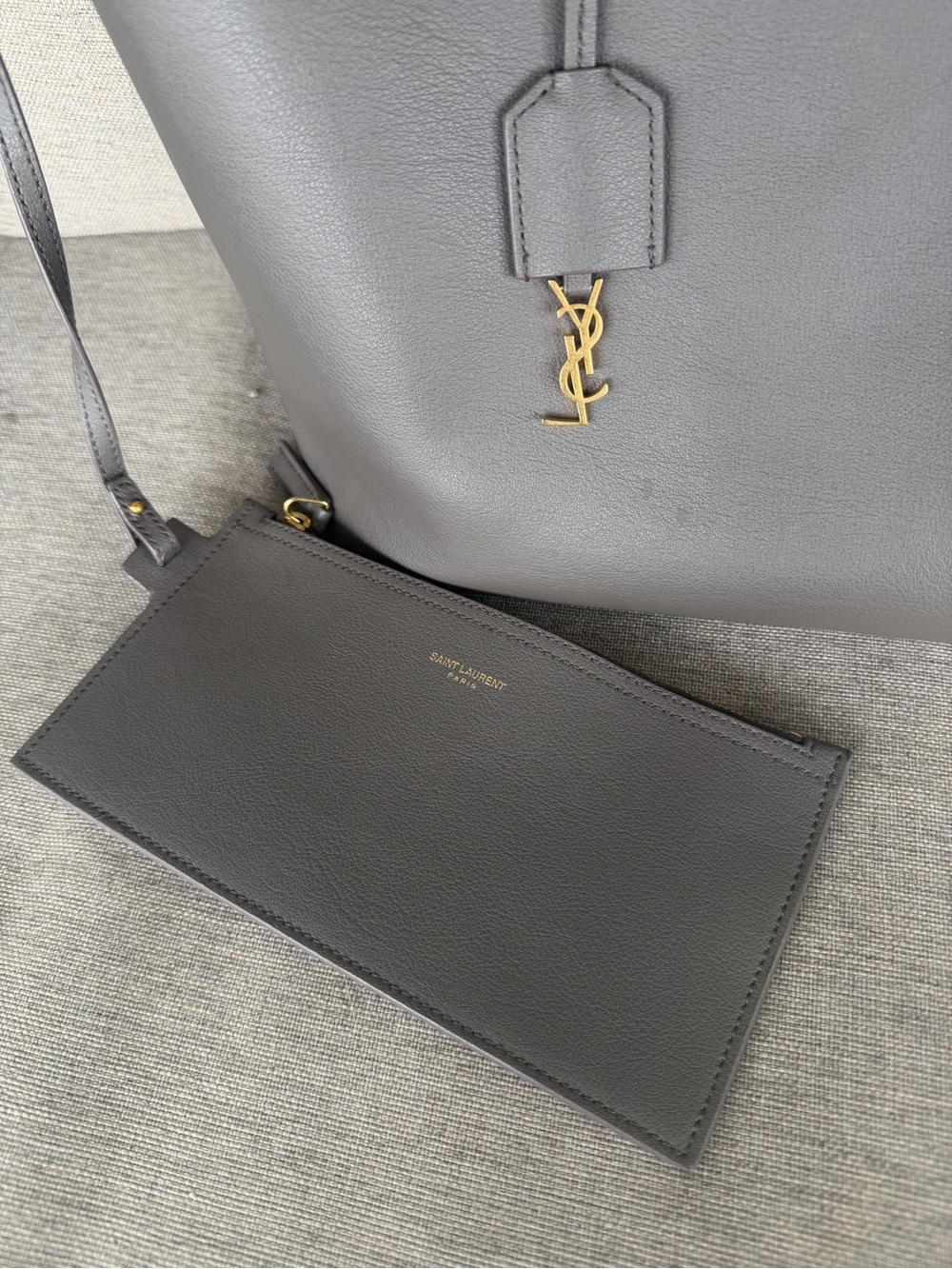 Saint Laurent Grey Leather Tote with Gold YSL Charm - Picture 4 of 15